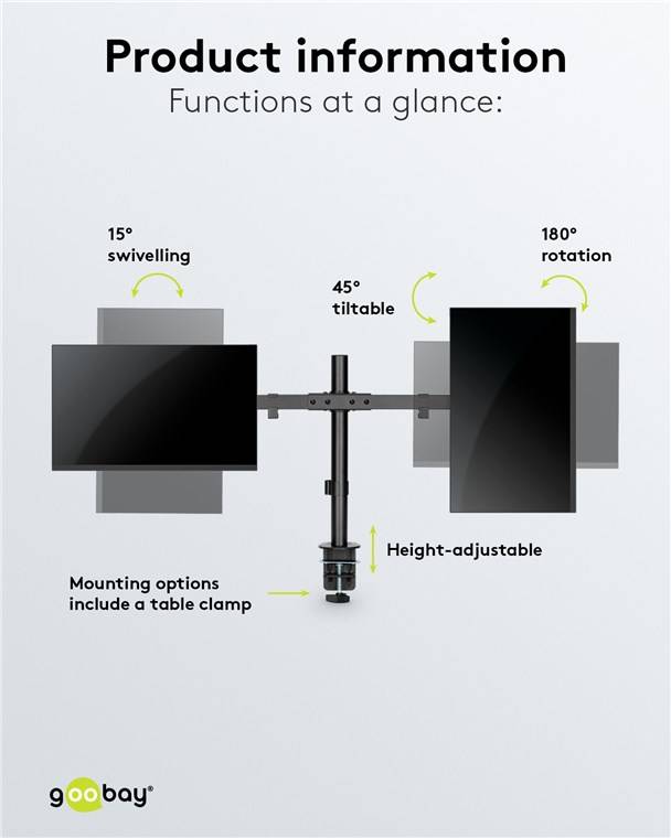 Support de moniteur double Goobay Fix - support de moniteur pour 2 moniteurs entre 17 et 32 pouces (43-81 cm) jusqu'à...-5