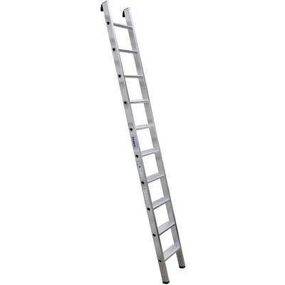 Une échelle d'appui longue en aluminium avec neuf échelons, adaptée aux travaux en hauteur.