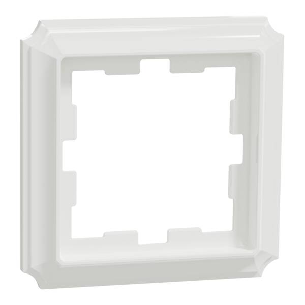 Couvercle de cadre en plastique blanc avec ouverture rectangulaire, adapté pour prises électriques ou interrupteurs. Design minimaliste.