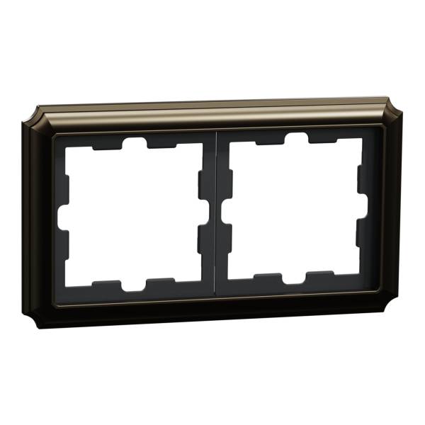 Cadre double pour interrupteur en métal sombre, rectangulaire avec coins arrondis. Adapté pour deux interrupteurs ou prises de courant.