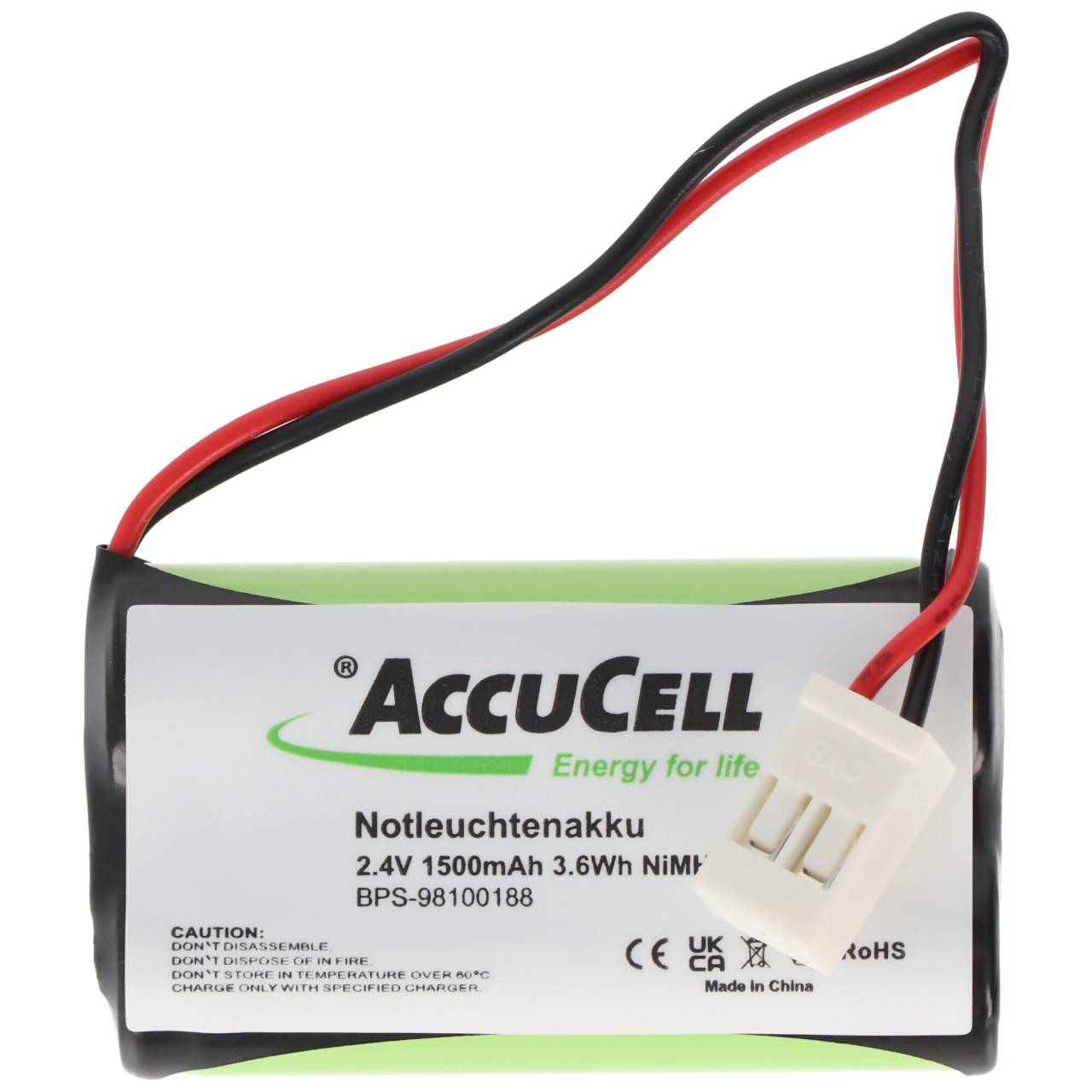 Batterie d'éclairage de secours NiMH 2.4V 1500mAh F1x2 Mignon avec câble 100mm remplace ABB 11190038V / 55-2