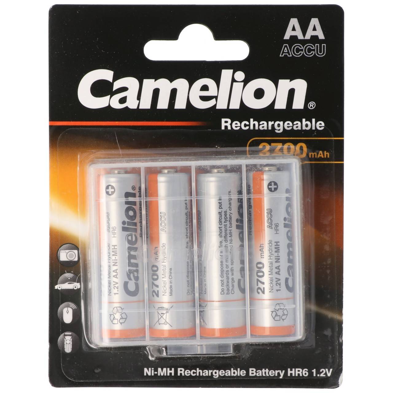 Pile AA, Mignon LR6, HR6, NiMH avec jusqu'à 2700mAh sous blister 4 pièces, dimensions 50,5x14,1 mm-0