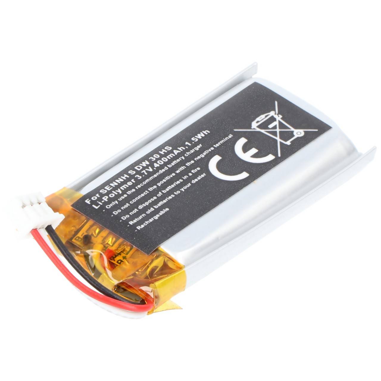 Batterie adaptée pour Sennheiser SDW 30 HS, Li-Polymer, 3.7V, 400mAh, 1.5Wh, intégrée, sans outil