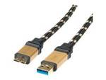 Câble USB 3.2 Gen 1 ROLINE GOLD, USB A - Micro B, ST/ST, 0,8 m