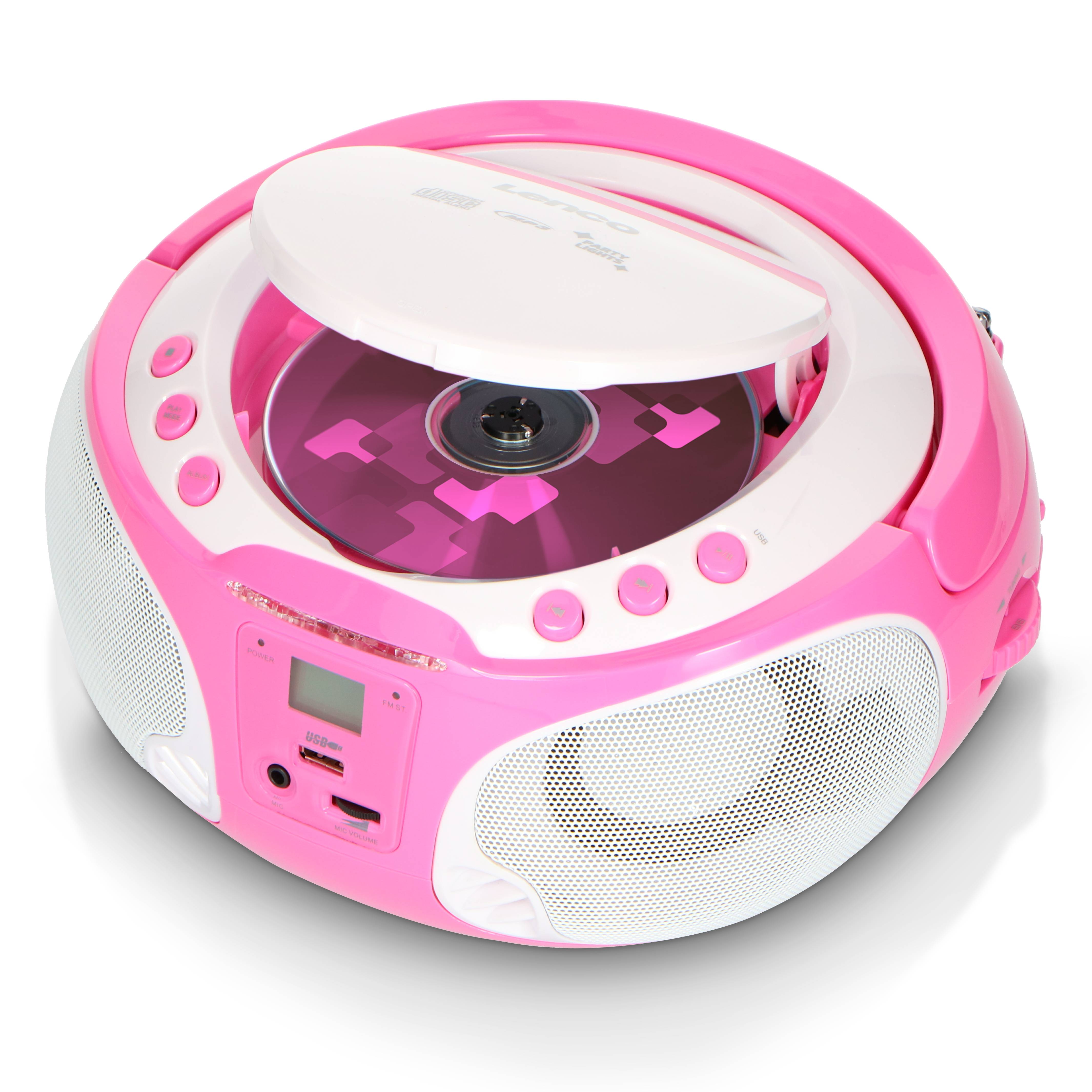 Radio FM Portable avec Lecteur CD / MP3 / USB, Micro et Effets Lumineux-2