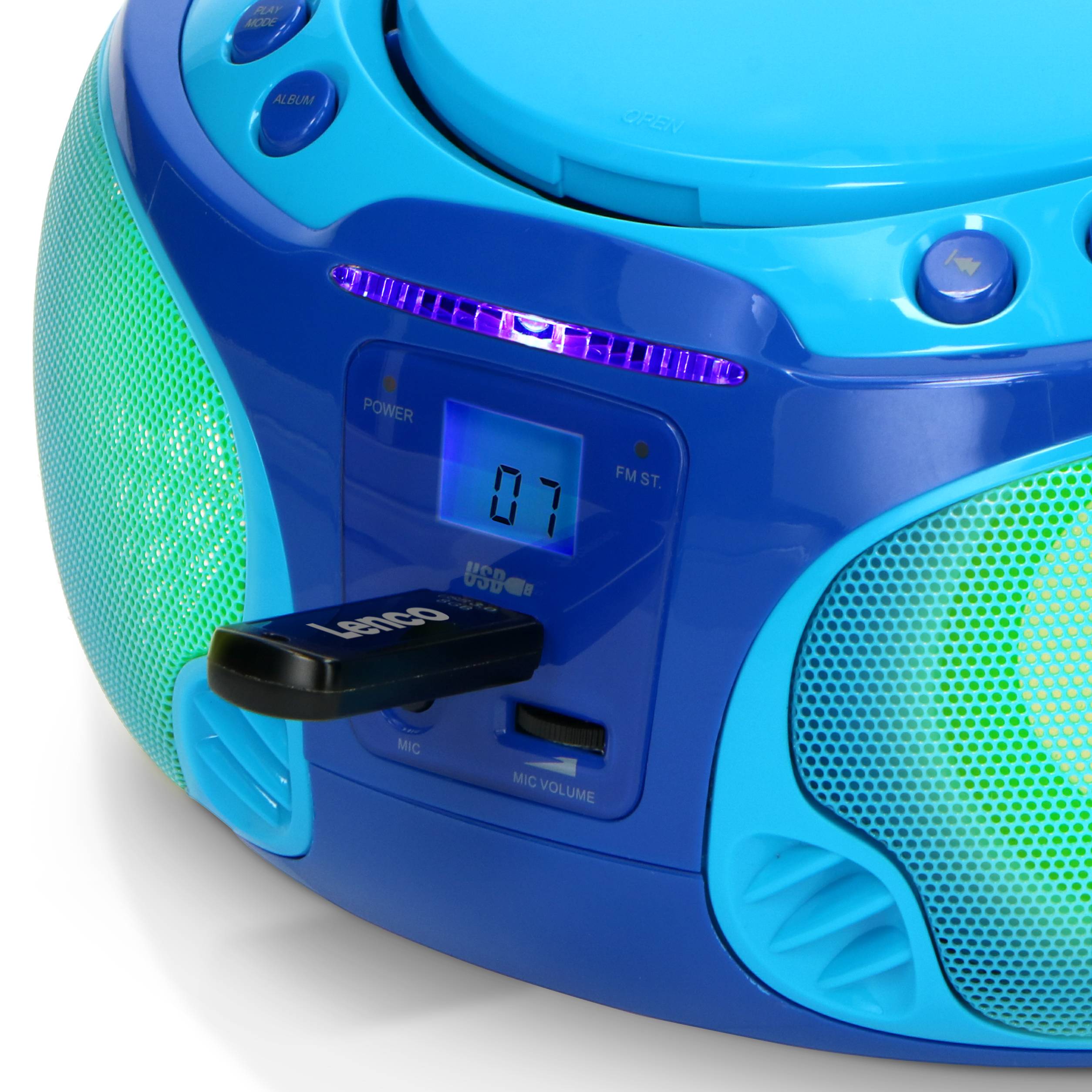 Radio FM Portable avec Lecteur CD / MP3 / USB, Micro et Effets Lumineux-3