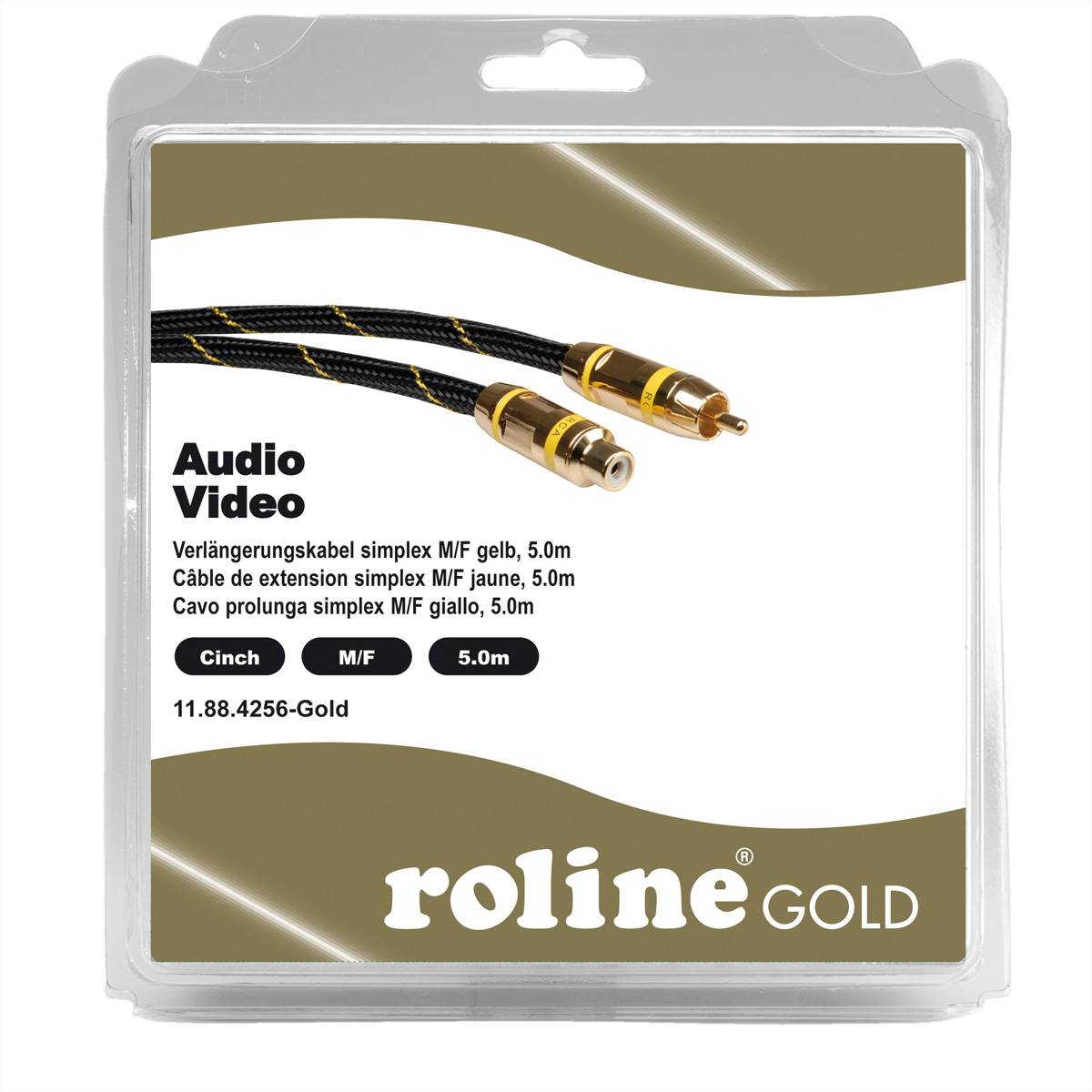 Roline Cinch-RCA vidéo Câble de raccordement [1x Cinch-RCA mâle - 1x Cinch-RCA femelle] 5.00 m noir/or-1