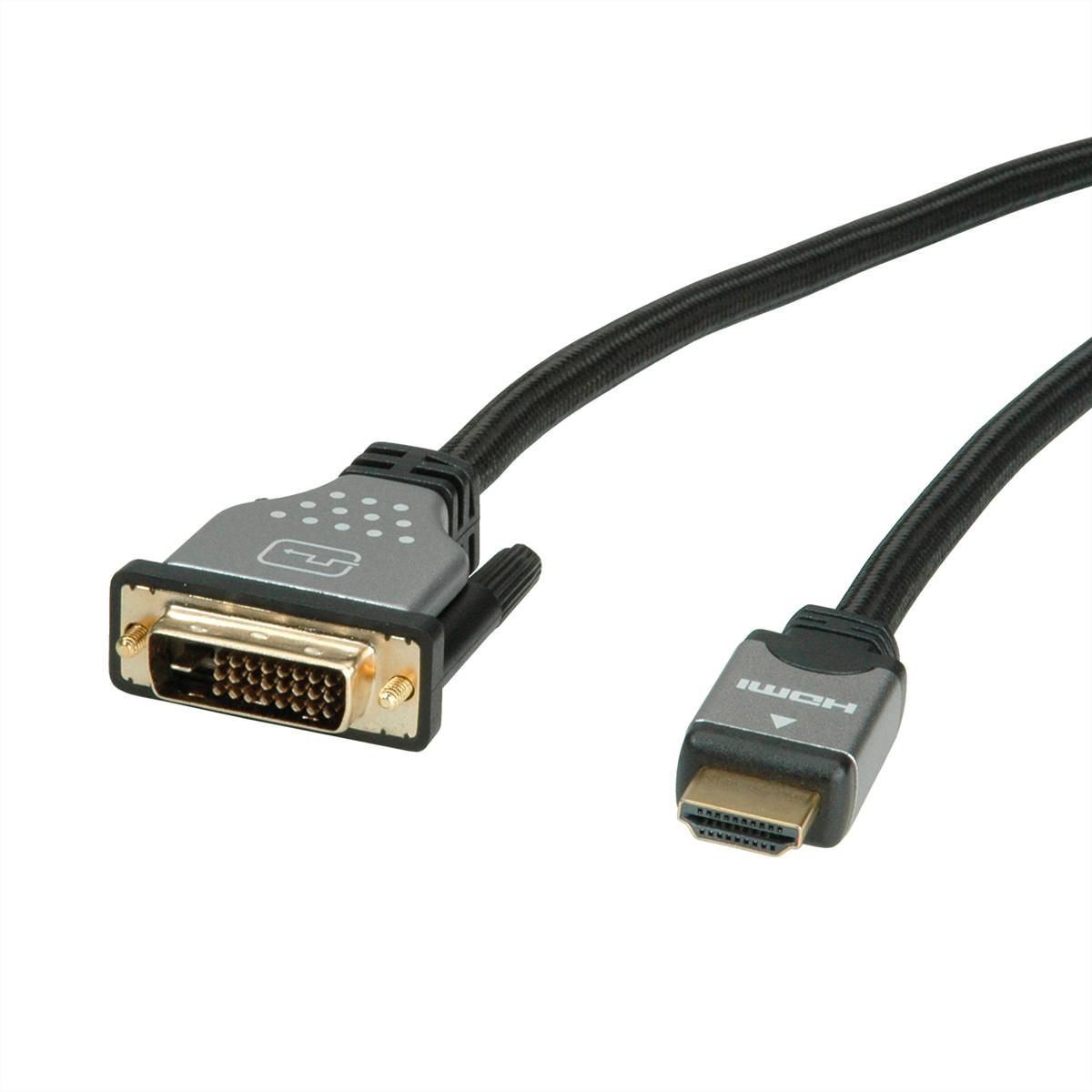 ROLINE Câble pour écran DVI (24+1) - HDMI, M/M, noir/argent, 1 m-2