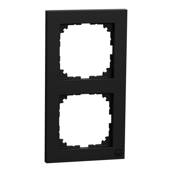 Plaque de finition double noir pour prises ou interrupteurs, disposition verticale, forme rectangulaire. Idéal pour les espaces modernes.