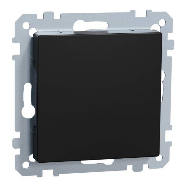 Interrupteur carré noir dans un cadre métallique, adapté à une installation murale. Design minimaliste, sans boutons apparents ni indication de marque.