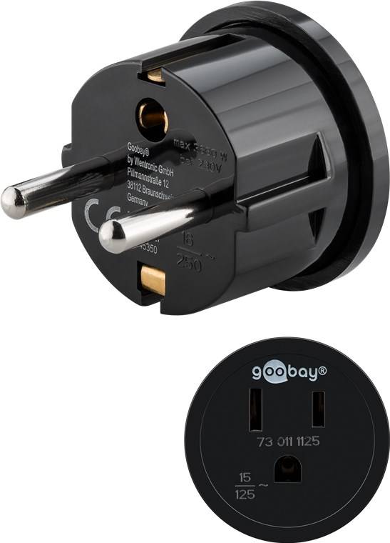 Adaptateur secteur Goobay US/Japon, noir - fiche de sécurité (type F, CEE 7/7) > prise US/Japon (type B, NEMA 5-15, 3...-0