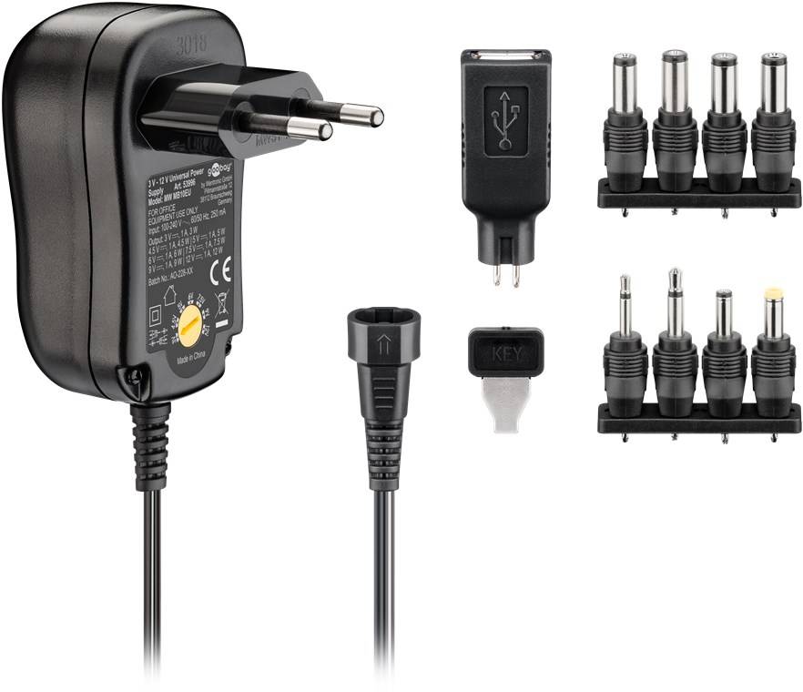 Goobay 53996 Alimentation 3 V/DC, 4.5 V/DC, 5 V/DC, 6 V/DC, 7.5 V/DC, 9 V/DC, 12 V/DC 1 A 12 W tension de sortie réglabl-1