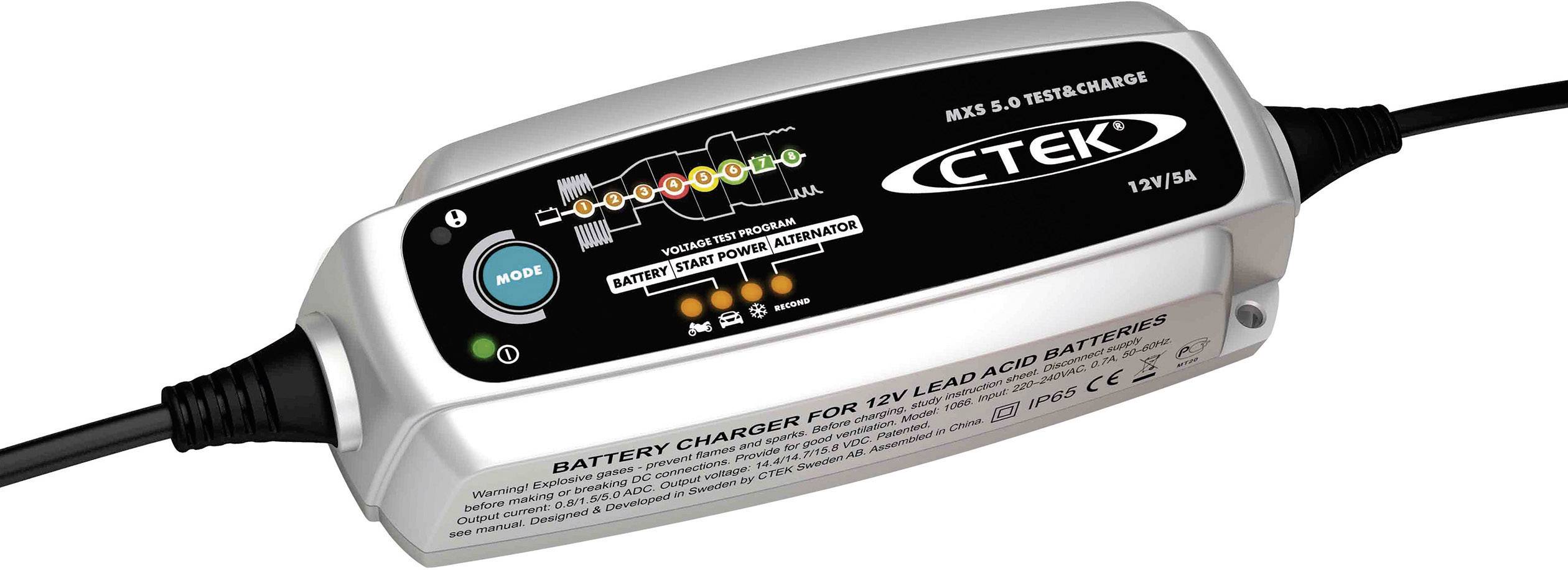 Chargeur de batterie avec voyants lumineux indiquant les états de charge et les modes, 12V/5A, adapté aux batteries au plomb-acide.