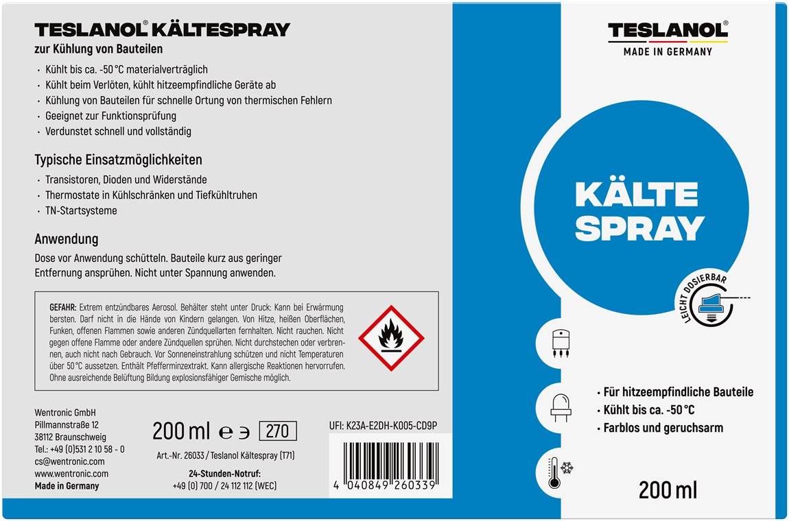 Teslanol Spray froid 200 ml pour la détection des défauts thermiques-5