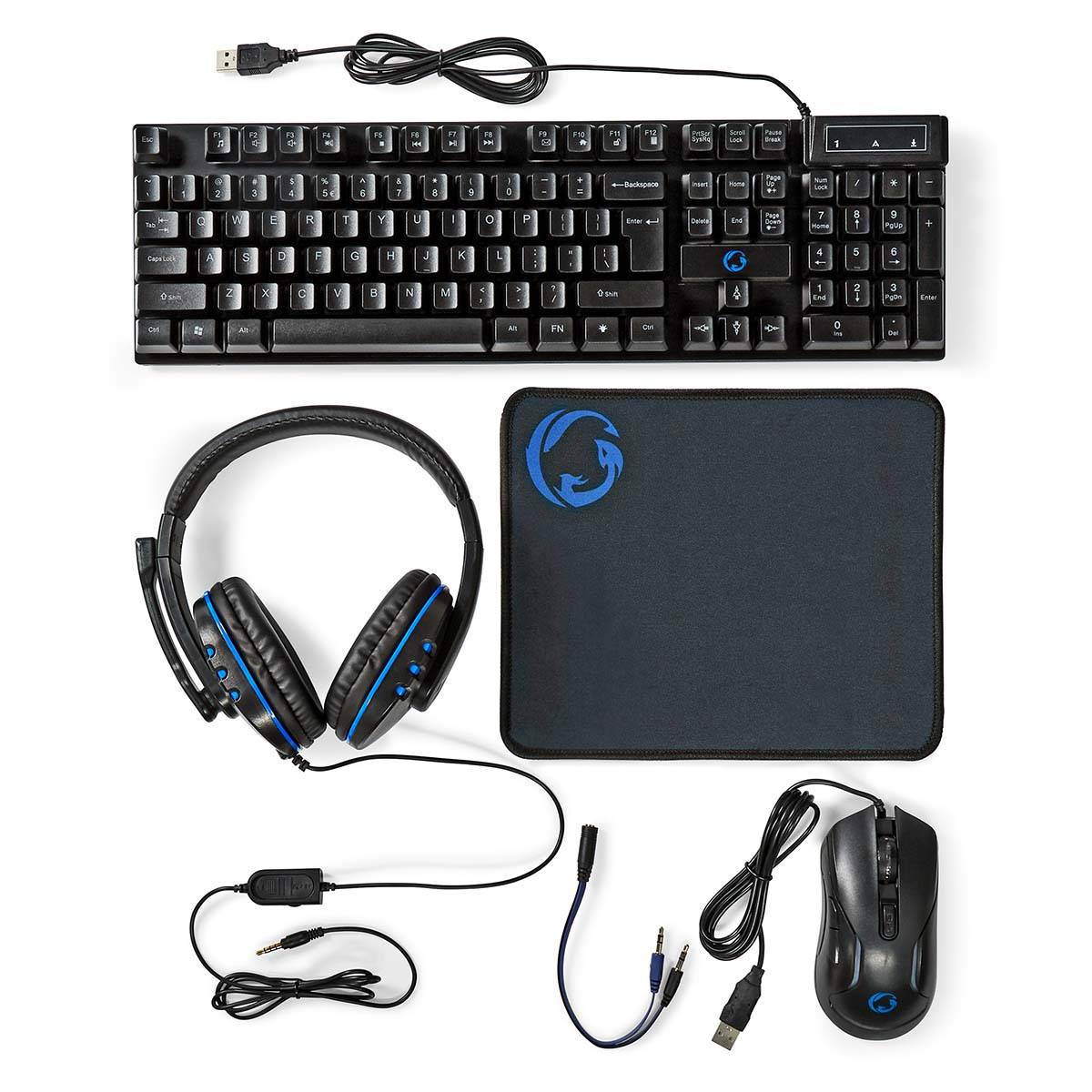 Pack Gaming 5-en-1 QWERTY avec Clavier, Souris et Casque Rétroéclairé LED-0