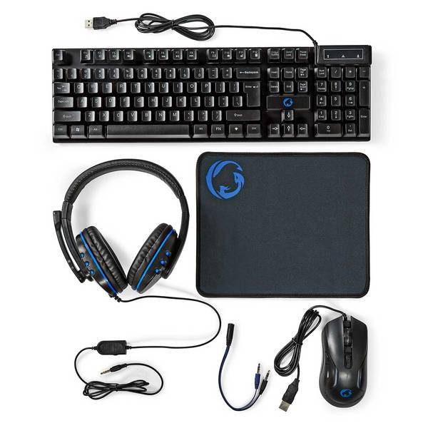Pack Gaming 5-en-1 QWERTY avec Clavier, Souris et Casque Rétroéclairé LED