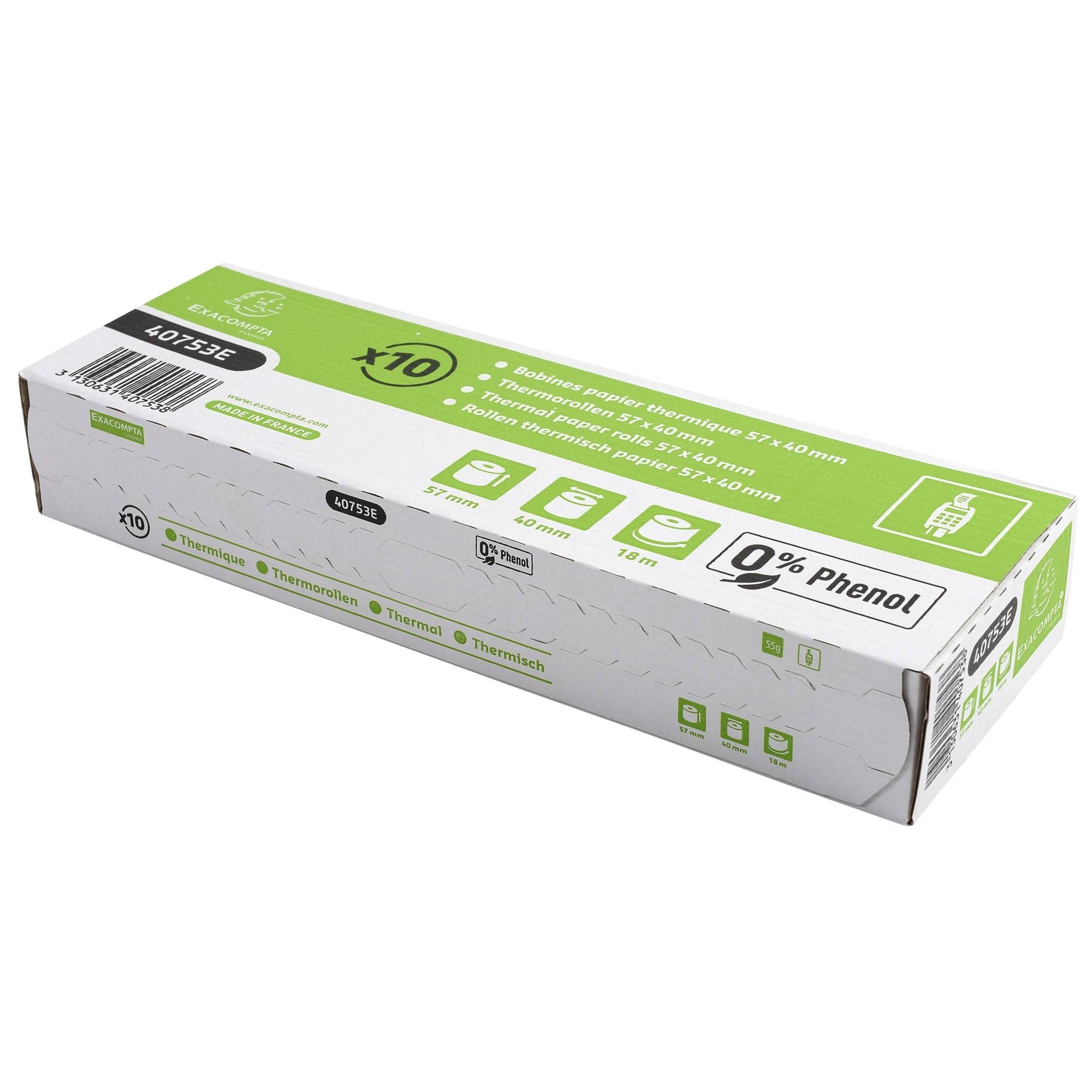 Bobines Terminaux bancaires Exacompta 40753E - l 57 mm x L 18 m, Ø 40 mm - 1 pli(s) - paquet de 10-0