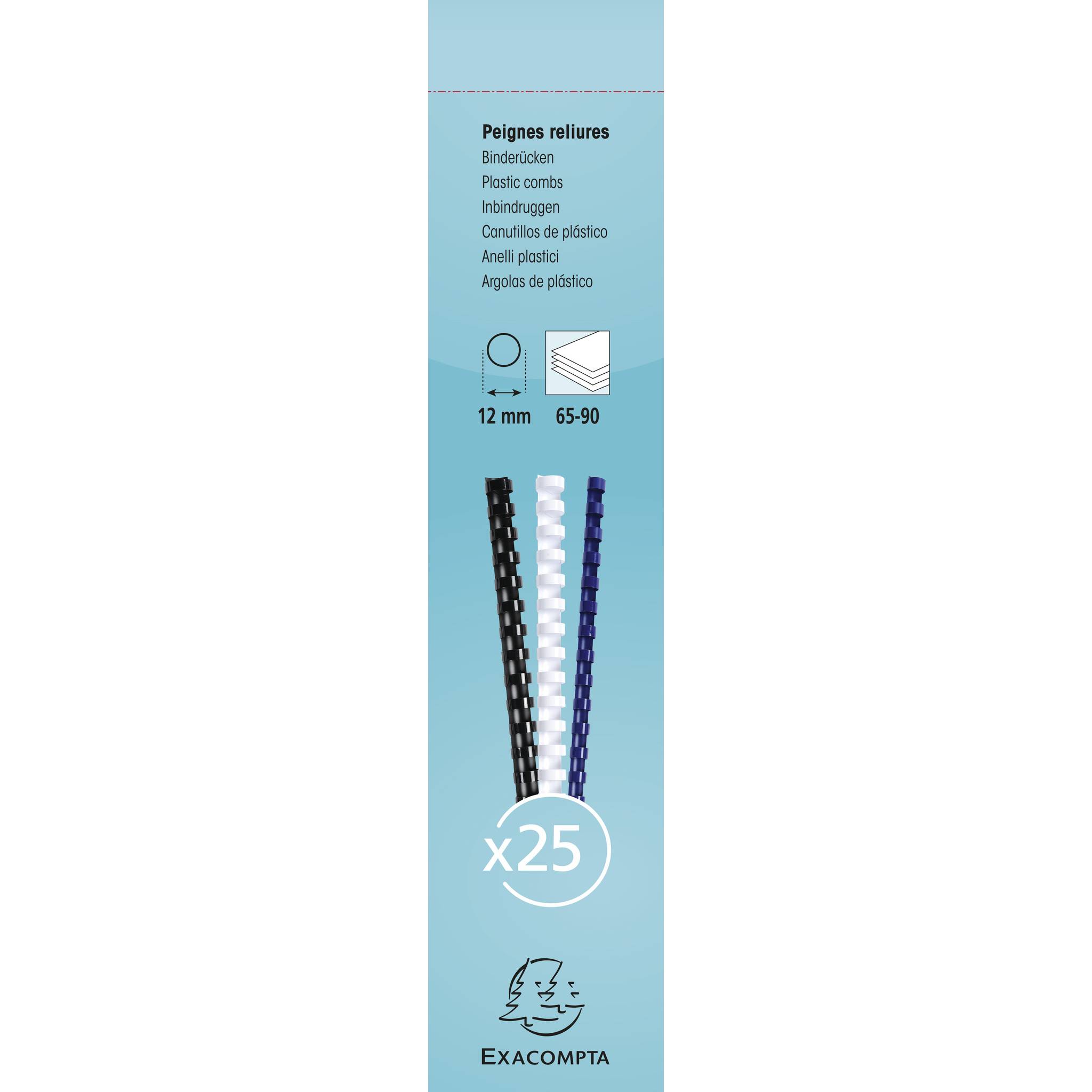 Baguette reliure anneaux plastique 12 mm Exacompta - Boîte de 25-1