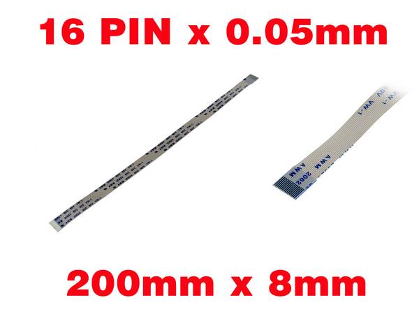 Nappe Ruban ZIF FPC 16 PINS Pas 0.5MM Longueur 200mm Largeur 8mm.