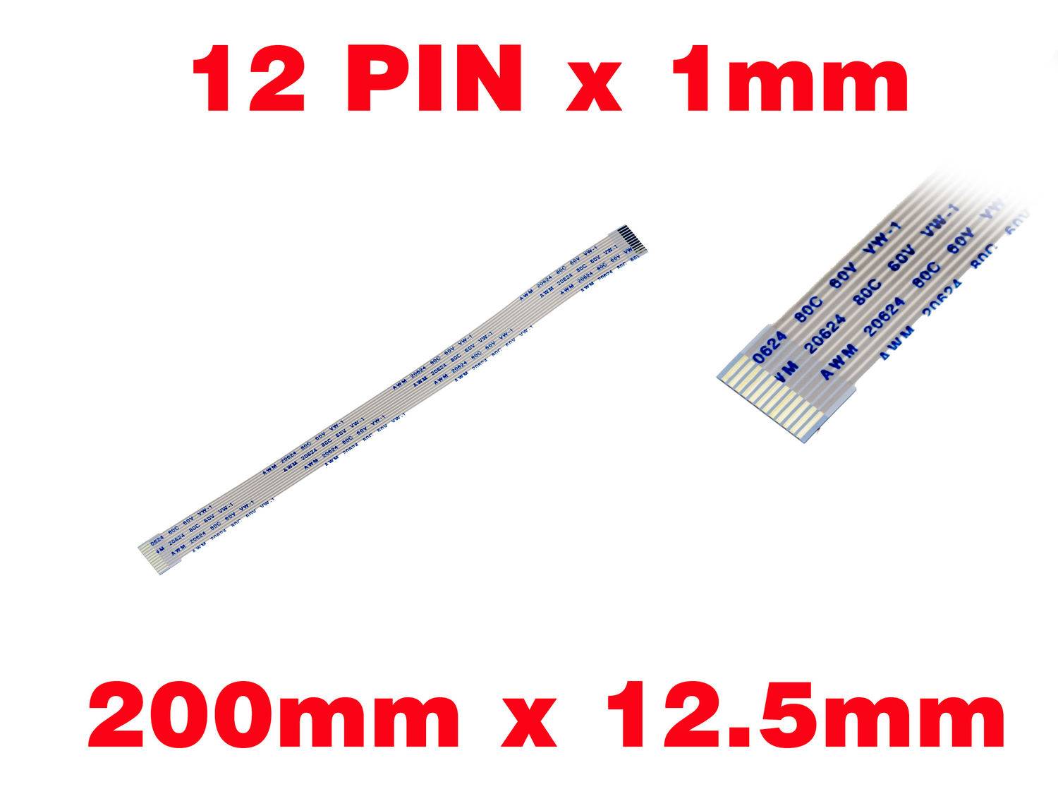 Nappe Ruban ZIF FPC 12 PINS Pas 1MM Longueur 200mm Largeur 12.5mm.-0