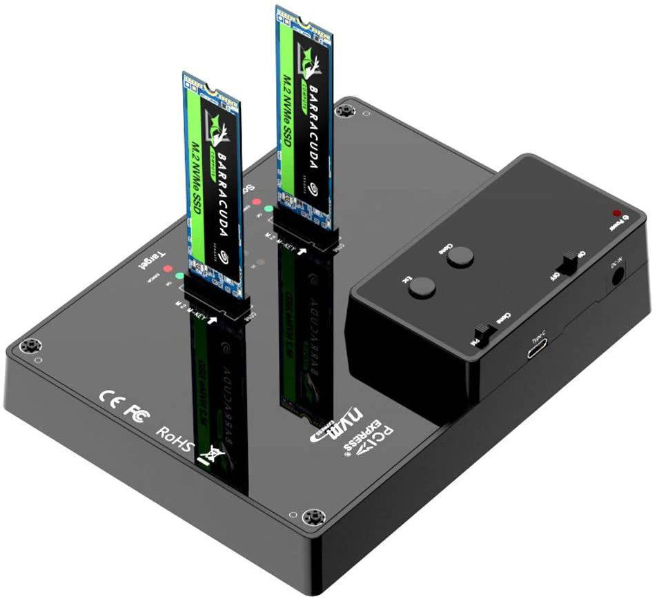 DOCKING STATION. Dock pour 2 SSD M2 NGFF NVMe PCIe Liaison USB3.2 Gen2 10GB AVEC FONCTION CLONAGE. Alimentation-1
