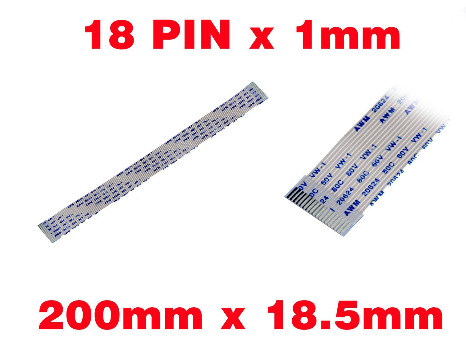 Nappe Ruban ZIF FPC 18 PINS Pas 1MM Longueur 200mm Largeur 18.5mm.-0