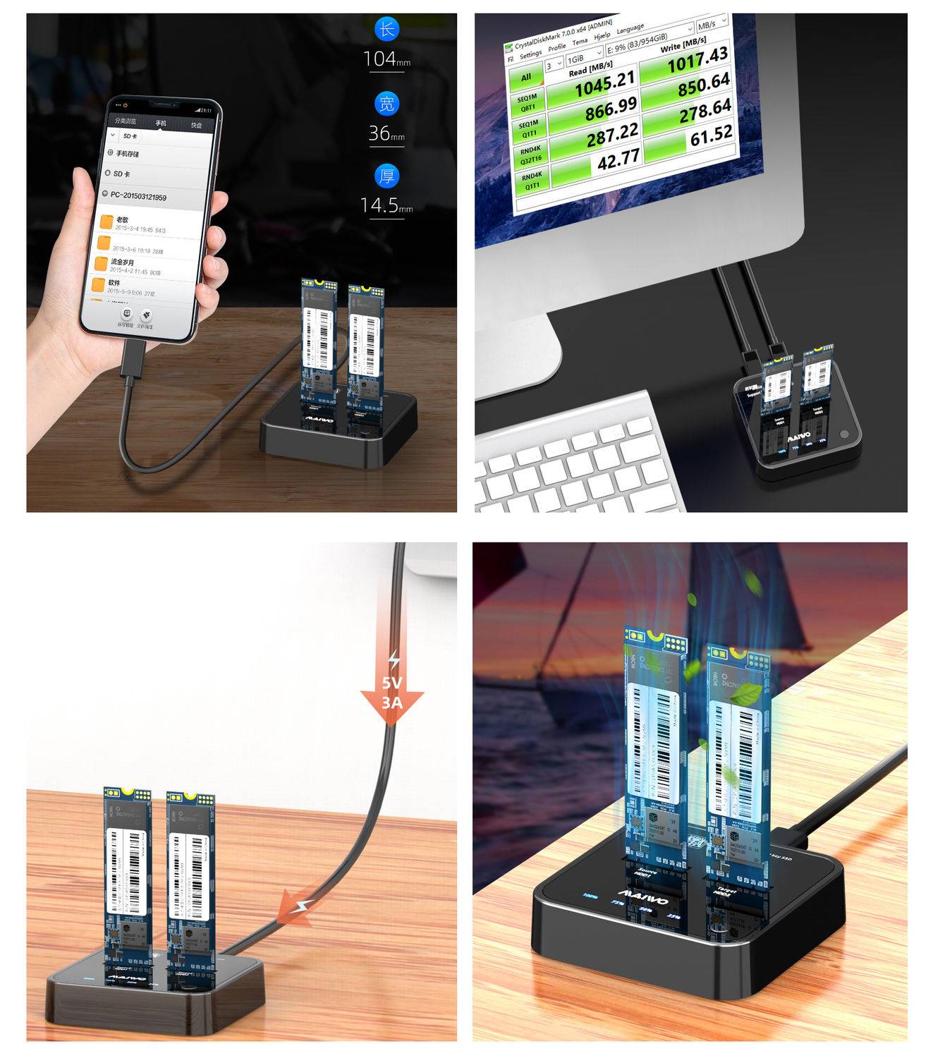 DOCKING STATION. Dock pour 2 SSD M2 NGFF NVMe PCIe Liaison USB3.2 Gen2 10GB AVEC FONCTION CLONAGE-3