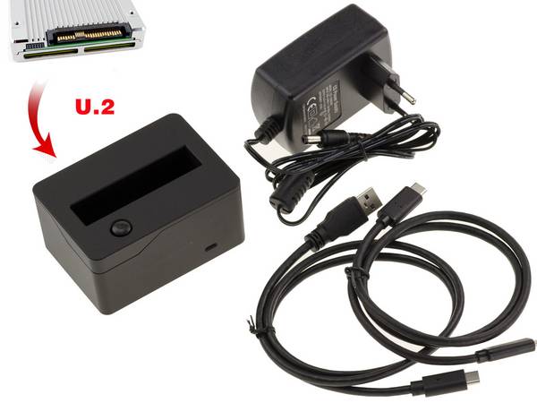 Docking Station verticale pour SSD U2 NGFF SFF-8639 Liaison USB3.1 A ou C. Alimentation 3A. Débit 900MB/s. Dock USB 3.1