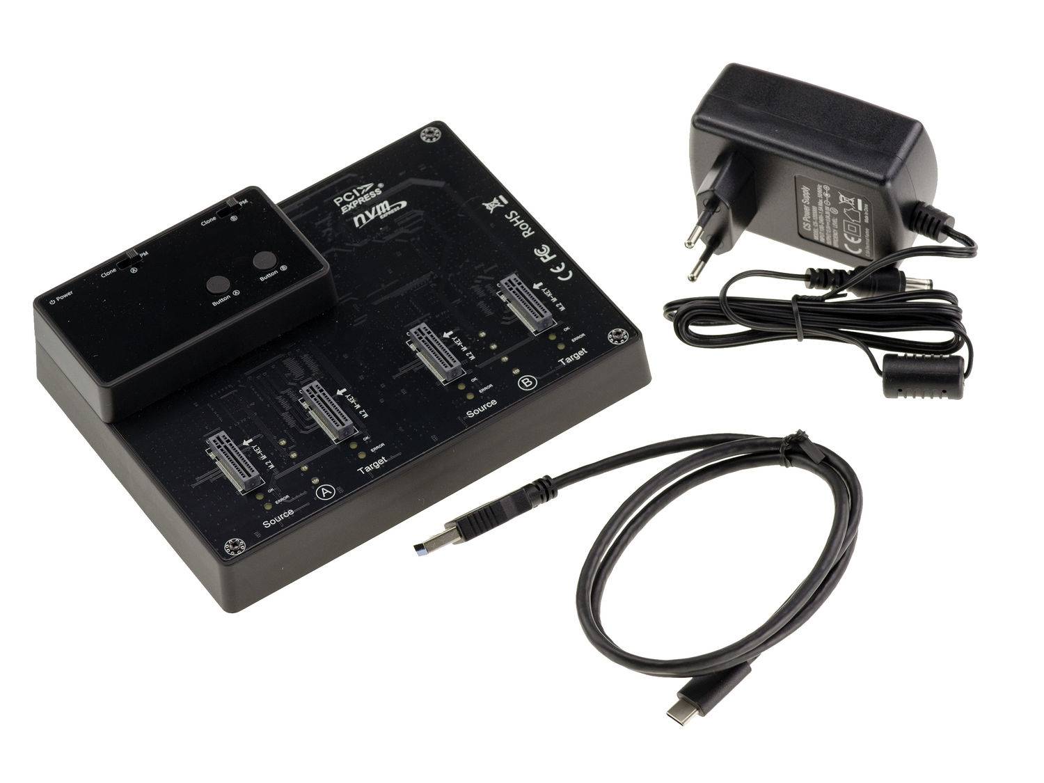 DOCKING STATION. Dock pour 4 SSD M2 NGFF NVMe PCIe Liaison USB3.2 Gen2 10GB AVEC FONCTION CLONAGE. Alimentation-0