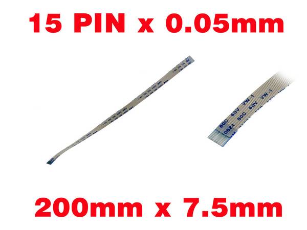 Nappe Ruban ZIF FPC 15 PINS Pas 0.5MM Longueur 200mm Largeur 7.5mm.