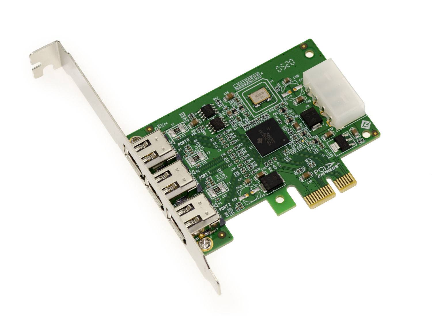 Carte PCIe 2.0 1x 3 ports FIREWIRE 400 Ieee1394a chipset TI XIO2213B-1
