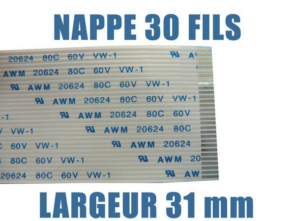 Nappe Ruban ZIF FPC - 30 PINS - PAS 1MM - LONGUEUR 200mm  Ruban