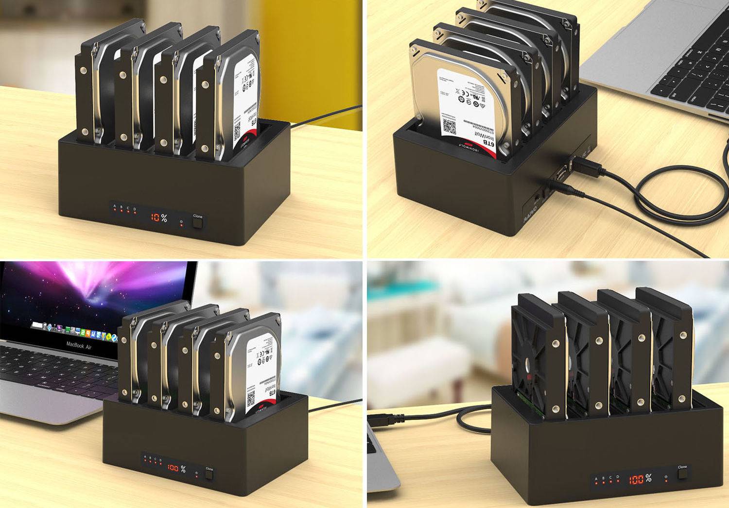 Docking Station. Dock pour 4 DISQUES SATA 2.5 ou 3.5 Liaison USB3 ou eSATA avec FONCTION CLONAGE. USB 3.0 5G, Alimentat-3