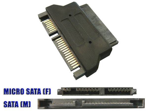 Changeur SATA : MicroSATA Femelle vers SATA Mâle (22 points) Transforme un disque MicroSATA en disque SATA Transforme u