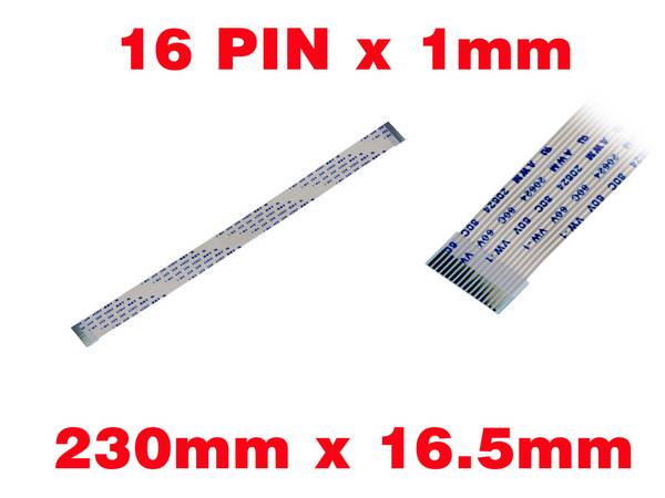 Nappe Ruban ZIF FPC 16 PINS Pas 1MM Longueur 230mm Largeur 16.5mm.