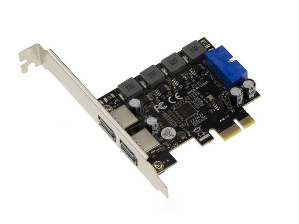 Carte PCI EXPRESS PCIe USB 3.0 2 PORTS 5G ""A"" + CONNECTEUR INTERNE USB3 19 POINTS - AUTO ALIMENTEE - CHIPSET NEC D720