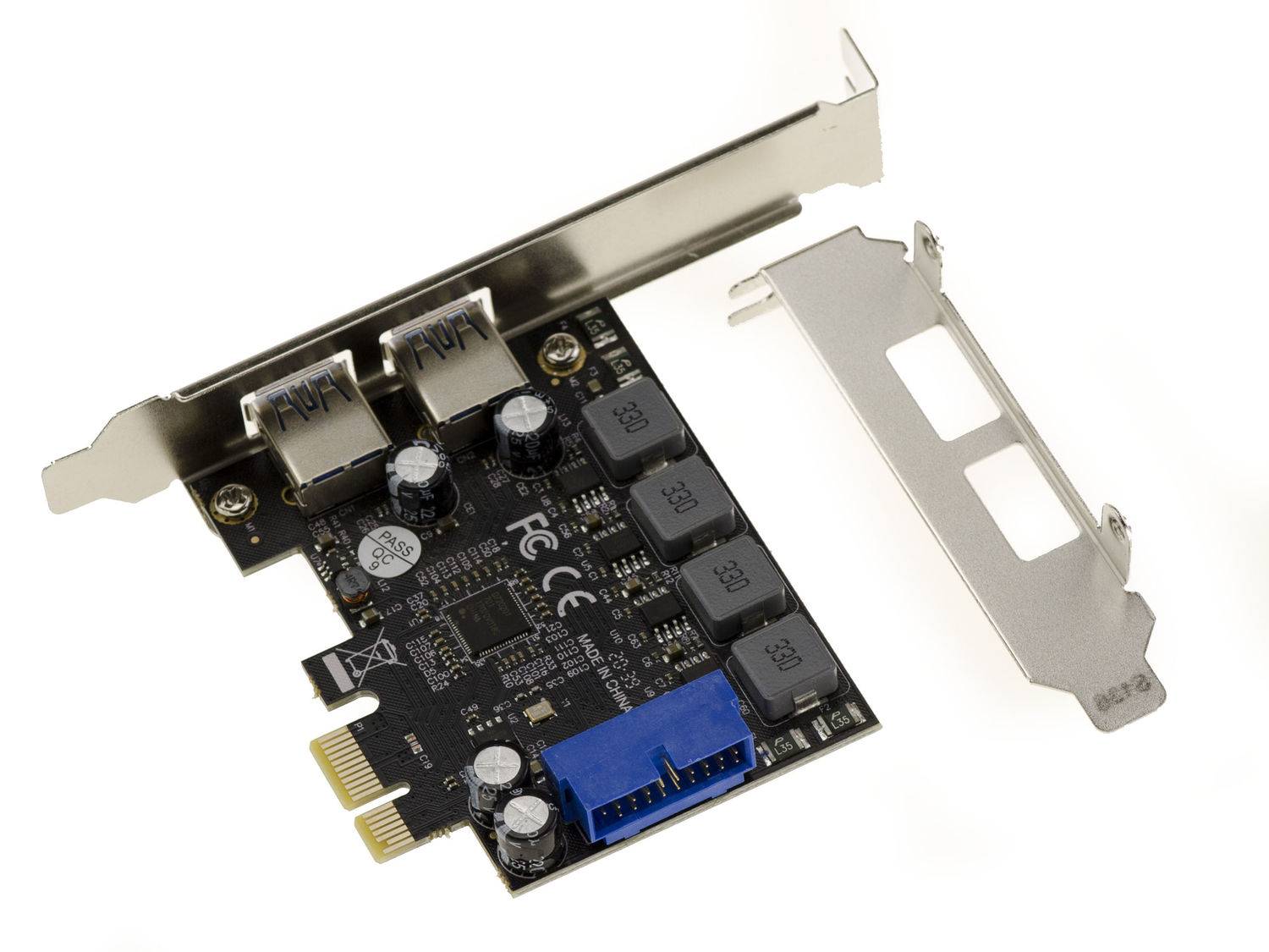 Carte PCI EXPRESS PCIe USB 3.0 2 PORTS 5G ""A"" + CONNECTEUR INTERNE USB3 19 POINTS - AUTO ALIMENTEE - CHIPSET NEC D720-1