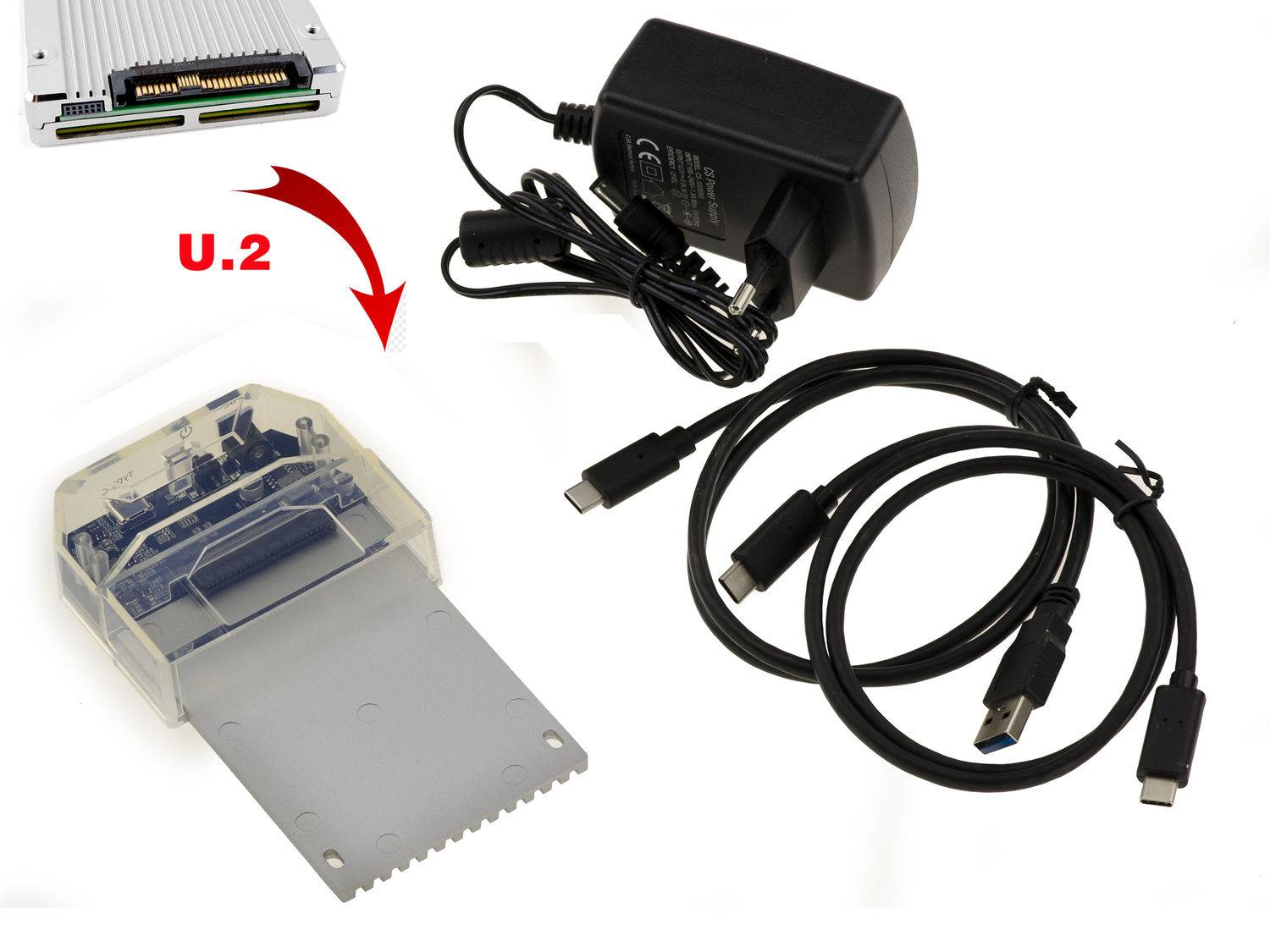 Docking Station pour SSD U2 NGFF SFF-8639 Liaison USB3.1 A ou C. Alimentation 3A. Débit 900MB/s. Dock USB 3.1 10G vers-0