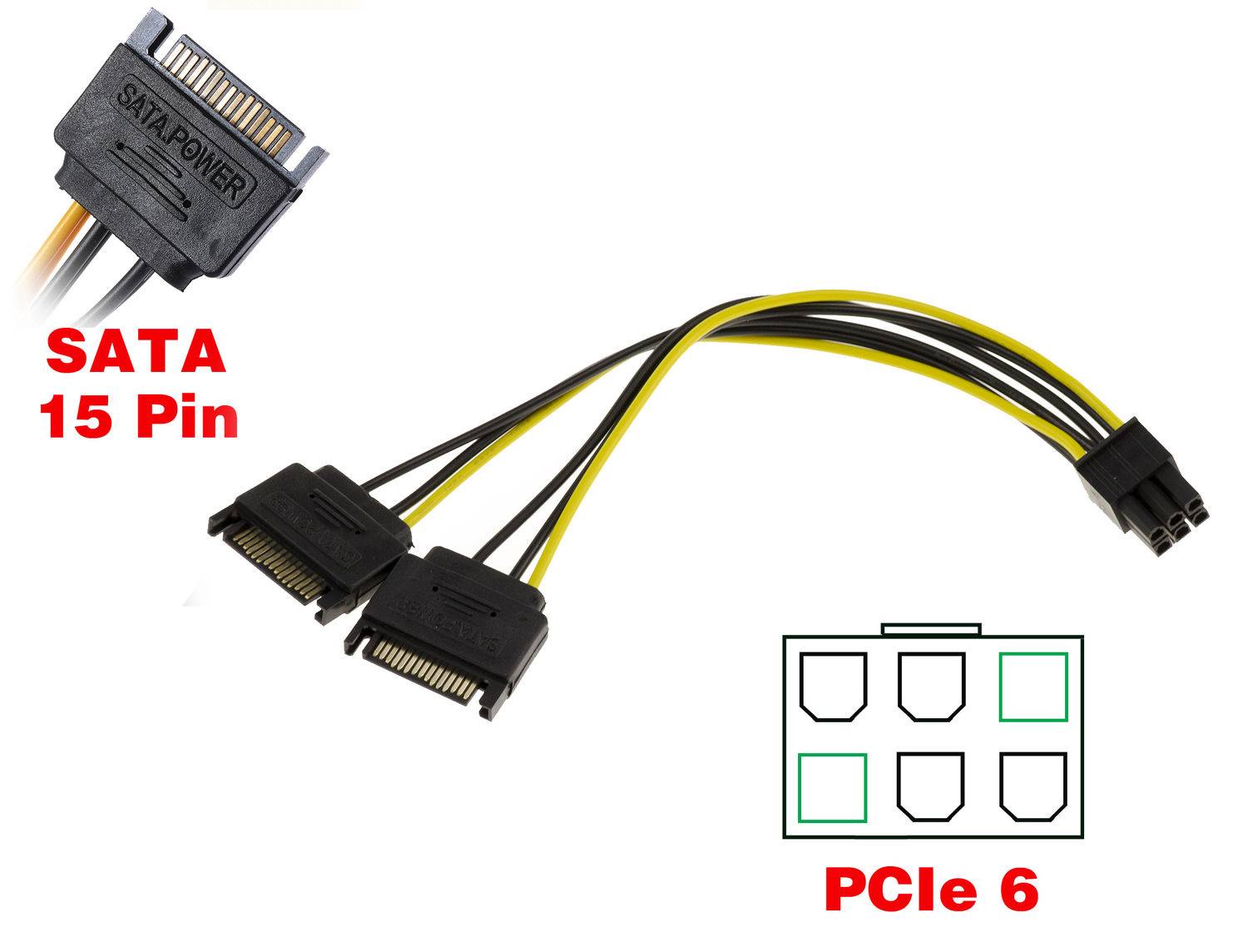 Cordon Adaptateur PCIe 6 vers 2x SATA 15 points Fiche PCIe des cartes graphiques Fiche PCIe des cartes graphiques-0
