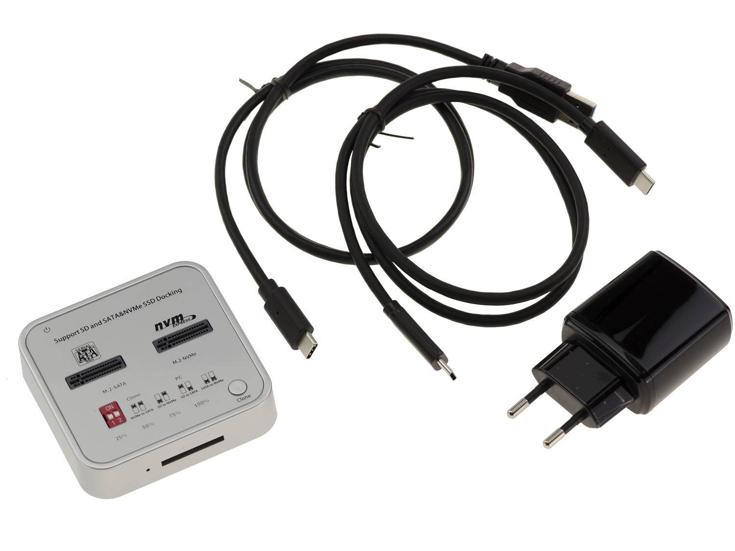 DOCKING STATION. Dock SSD M2 SATA et SSD M.2 PCIe NVMe USB 3.2 Gen2 10GB Avec FONCTION CLONAGE et lecteur SD Express-0