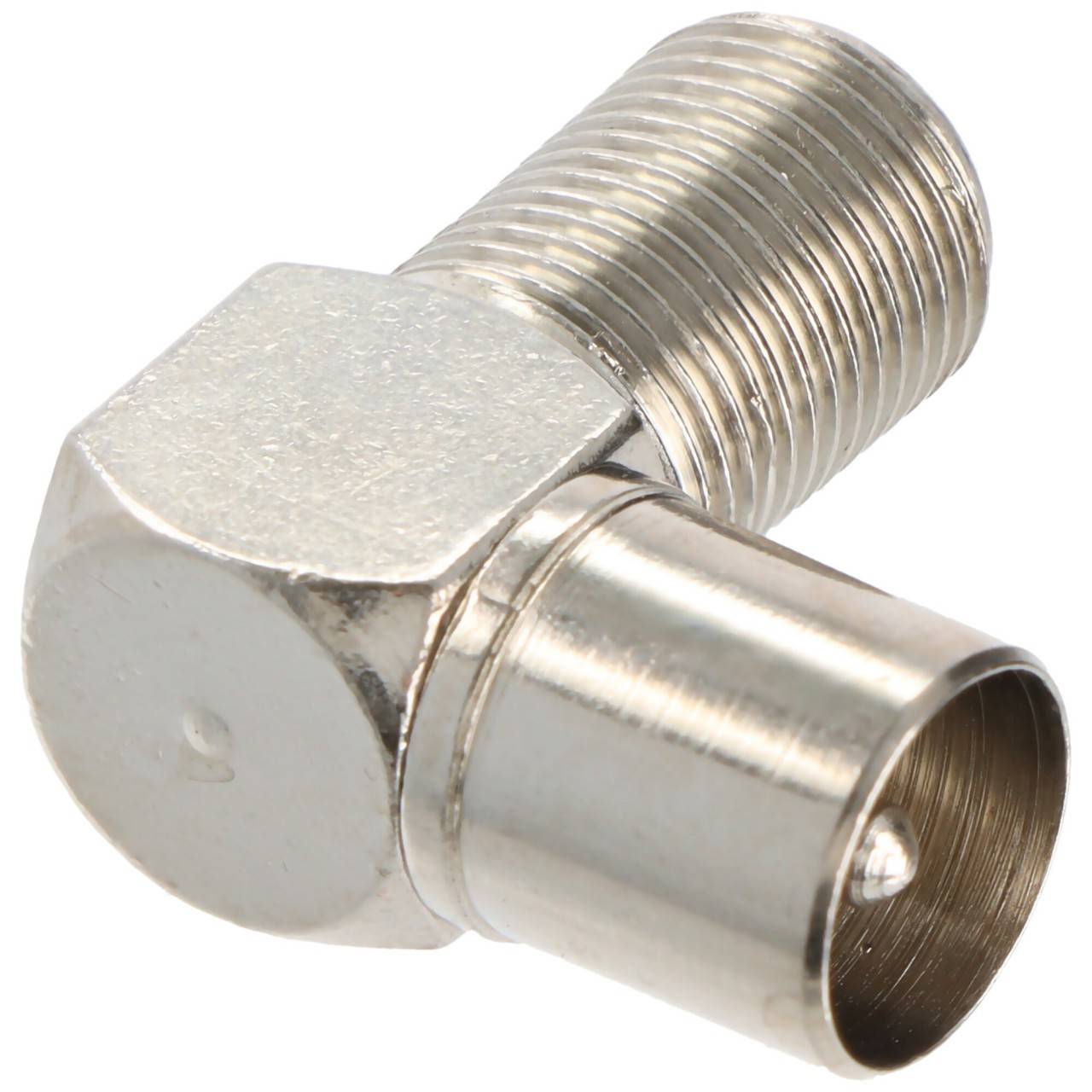 Adaptateur d'angle Goobay : prise F > fiche coaxiale 90° - fiche d'adaptation en zinc-1