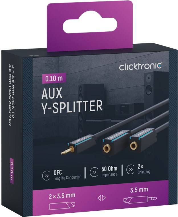 Adaptateur Y clicktronic 70491 [1x Jack mâle 3.5 mm - 2x Jack femelle 3.5 mm] 10.00 cm bleu contacts dorés-5