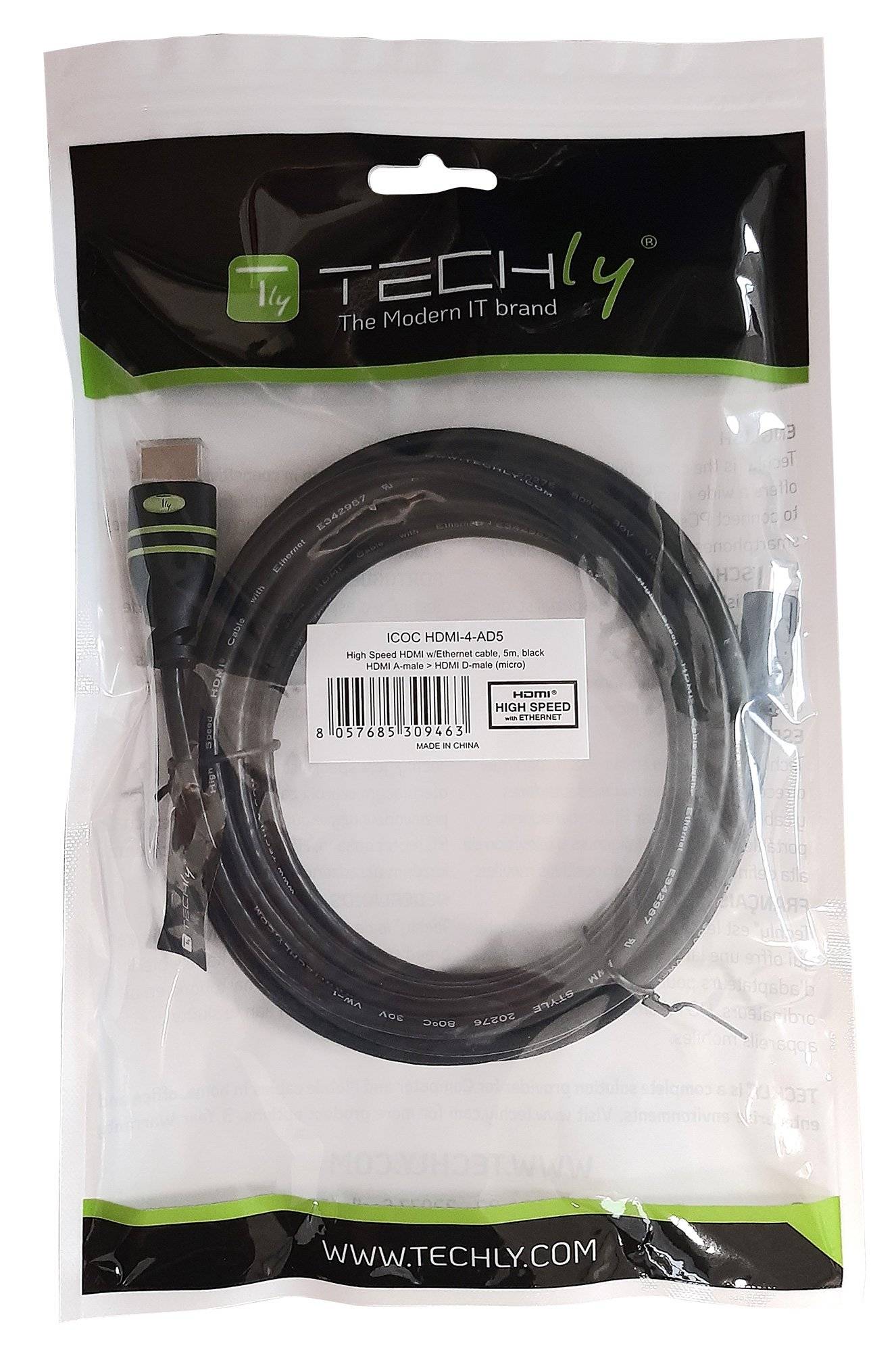 Câble de raccordement TECHly HDMI 2.00 m noir ICOC HDMI-4-AD2 Câble HDMI-6