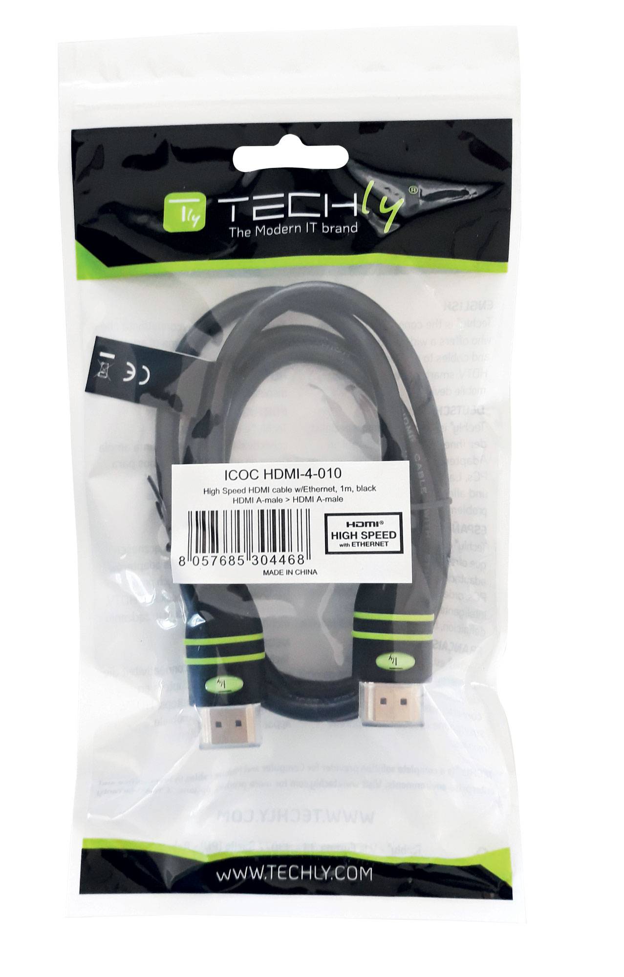 Câble de raccordement TECHly HDMI Fiche mâle HDMI-A 5.00 m noir ICOC-HDMI-4-050 Câble HDMI-10