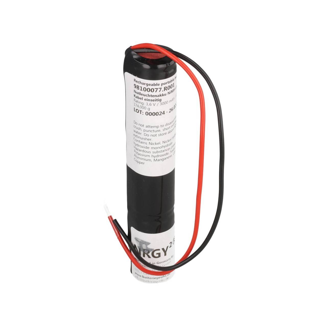 Batterie pour éclairage de secours Batterie NiMH de 3.6 Volt, 3000mAh avec câbles-0