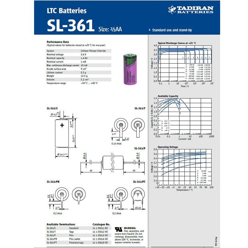 Tadiran LTC SL-361 / P batterie au chlorure de thionyle de lithium 2/3 AA Mignon-1