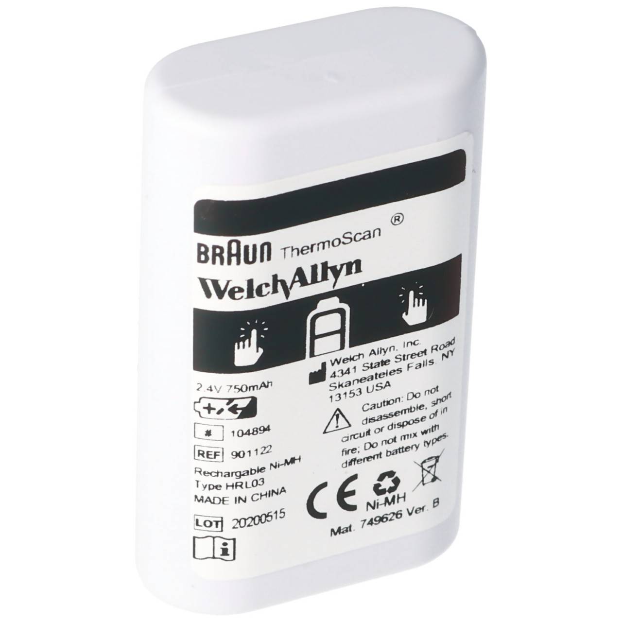 Batterie NiMH d'origine marron, Welch Allyn Thermoscan Pro 6000 - Type 104894-0
