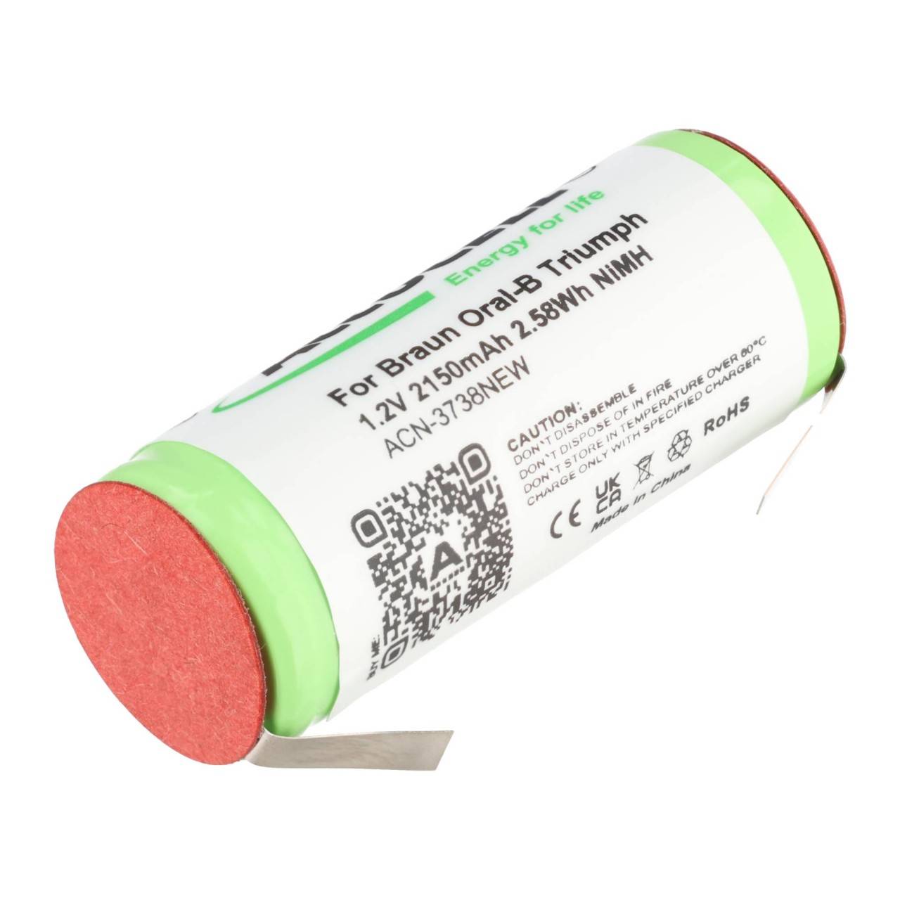 Batterie NiMH 2150mAh 4 / 5A, 43x17mm pour séries Braun Oral-B Triumph (veuillez vérifier les dimensions)-3
