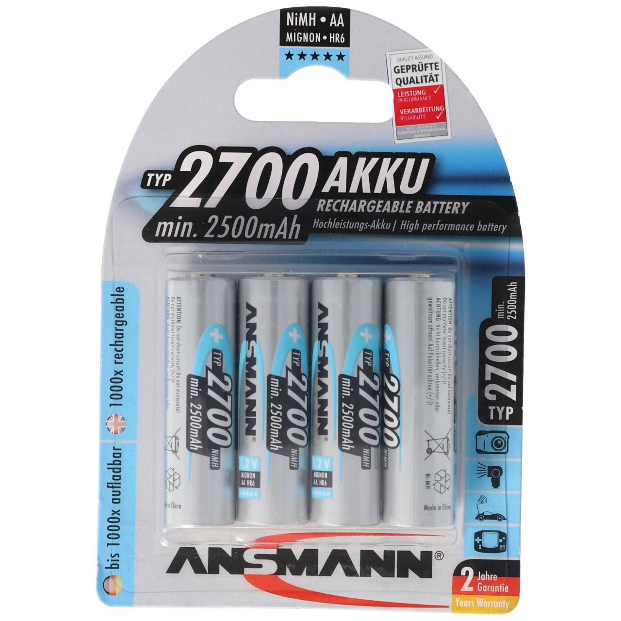 Pile photo Ansmann NiMH 1.2V AA 2700mAh 4 pièces, y compris AccuSafe-0
