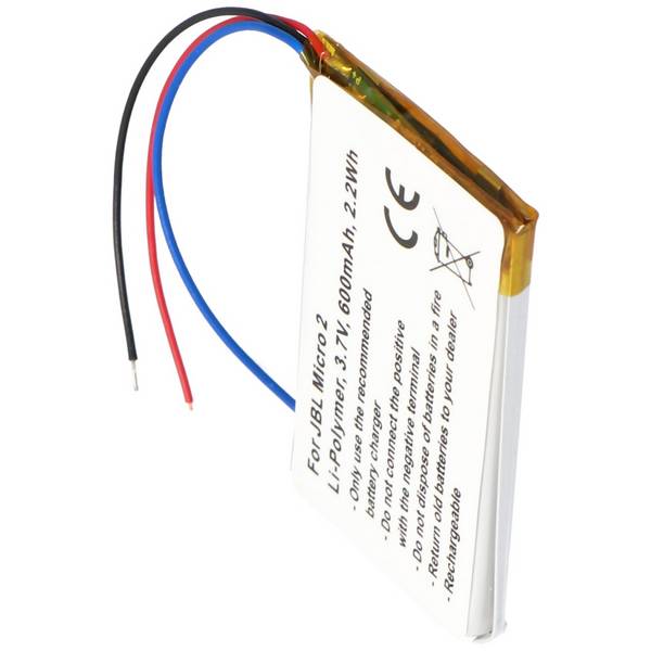 Batterie pour JBL Micro 2, Li-Polymer, 3.7V, 600mAh, 2.2Wh, intégrée, sans outil